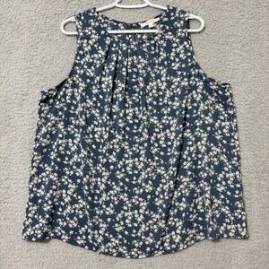 Plus Size Floral Sleeveless Blouse 1X Blue Stretch Work Casual Top